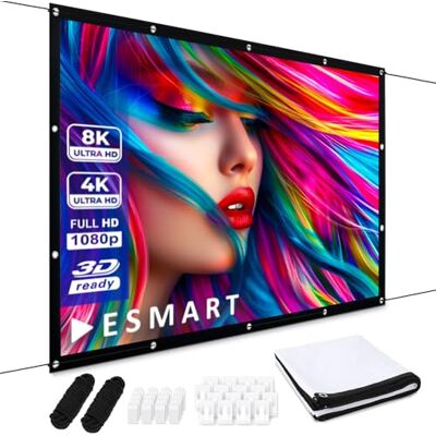 ESMART Lona FLEX, ancho total 274 cm, tela: blanca Área de proyección 226 × 149 cm, formato 16:9, tela blanca para cine en casa y presentaciones, tensión permanente ESMART Lona FLEX, ancho total 274 cm, tela: blanca Área de proyección 226 × 149 cm, formato 16:9, tela blanca para cine en casa y presentaciones, tensión permanente