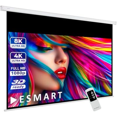 ESMART Professional MIMOTO Pantalla motorizada Ancho 258 cm, Tela: Blanca Área de proyección 221 × 125 cm, formato 16:9, tela blanca para cine en casa y presentaciones, mando a distancia ESMART Professional MIMOTO Pantalla motorizada Ancho 258 cm, Tela: Blanca Área de proyección 221 × 125 cm, formato 16:9, tela blanca para cine en casa y presentaciones, mando a distancia