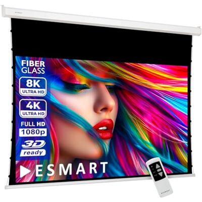 ESMART Professional TATENSO Pantalla tensada Ancho 223 cm, Tela: Blanca Área de proyección 186 × 105 cm, formato 16:9, tela blanca para cine en casa y presentaciones, mando a distancia ESMART Professional TATENSO Pantalla tensada Ancho 223 cm, Tela: Blanca Área de proyección 186 × 105 cm, formato 16:9, tela blanca para cine en casa y presentaciones, mando a distancia