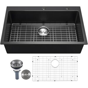 VEVOR Fregadero de Granito Doméstico 838 x 559 x 222 mm a Montaje en Superficie, Fregadero Empotrado de Estilo Rústico con Accesorios, para Autocaravanas, Cocinas de Preparación y Bares, Negro VEVOR Fregadero de Granito Doméstico 838 x 559 x 222 mm a Montaje en Superficie, Fregadero Empotrado de Estilo Rústico con Accesorios, para Autocaravanas, Cocinas de Preparación y Bares, Negro