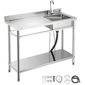 VEVOR Fregadero de Acero Inoxidable, 120 x 50 x 94 cm, Un Seno con Grifo de Agua Caliente y Fría y Estante, para Garaje, Restaurante, Lavandería, Lavabo Exterior con Encimera Izquierda, Plata VEVOR Fregadero de Acero Inoxidable, 120 x 50 x 94 cm, Un Seno con Grifo de Agua Caliente y Fría y Estante, para Garaje, Restaurante, Lavandería, Lavabo Exterior con Encimera Izquierda, Plata