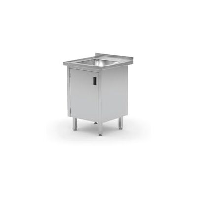HENDI Fregadero de cocina, sencillo, soldado, con armario bajo y puerta con bisagras, fregadero: 400x400x(H)250 mm, orificio del grifo ø30 mm, desagüe ø50 mm, 600x700x(H)850 mm, acero inoxidable HENDI Fregadero de cocina, sencillo, soldado, con armario bajo y puerta con bisagras, fregadero: 400x400x(H)250 mm, orificio del grifo ø30 mm, desagüe ø50 mm, 600x700x(H)850 mm, acero inoxidable