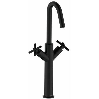 Bristan Cruzar Grifo mezclador para lavabo alto con función de ahorro de agua, grifo de baño montado en cubierta, acabado negro Bristan Cruzar Grifo mezclador para lavabo alto con función de ahorro de agua, grifo de baño montado en cubierta, acabado negro