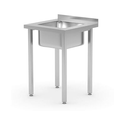 HENDI Mesa atornillada con fregadero, autoensamblable, patas de perfil regulables, orificio para grifo Ø30 mm y desagüe Ø50 mm, 600x600x(H)850mm, acero inoxidable HENDI Mesa atornillada con fregadero, autoensamblable, patas de perfil regulables, orificio para grifo Ø30 mm y desagüe Ø50 mm, 600x600x(H)850mm, acero inoxidable