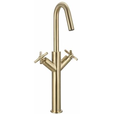 Bristan Cruzar Grifo mezclador de lavabo alto con función de ahorro de agua, grifo de baño montado en cubierta, acabado de latón cepillado Bristan Cruzar Grifo mezclador de lavabo alto con función de ahorro de agua, grifo de baño montado en cubierta, acabado de latón cepillado