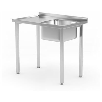 HENDI Mesa atornillada con fregadero, autoensamblable, patas de perfil regulables, orificio para grifo Ø30 mm y desagüe Ø50 mm, 800x600x(H)850mm, acero inoxidable HENDI Mesa atornillada con fregadero, autoensamblable, patas de perfil regulables, orificio para grifo Ø30 mm y desagüe Ø50 mm, 800x600x(H)850mm, acero inoxidable