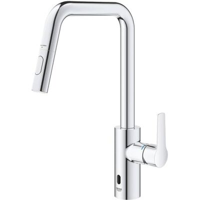 Grohe Start QuickFix Grifo de cocina extraíble híbrido para funcionamiento manual o sin contacto (boquilla en U alta de 381 mm, cartucho de cerámica de 28 mm, área giratoria de 150° Grohe Start QuickFix Grifo de cocina extraíble híbrido para funcionamiento manual o sin contacto (boquilla en U alta de 381 mm, cartucho de cerámica de 28 mm, área giratoria de 150°