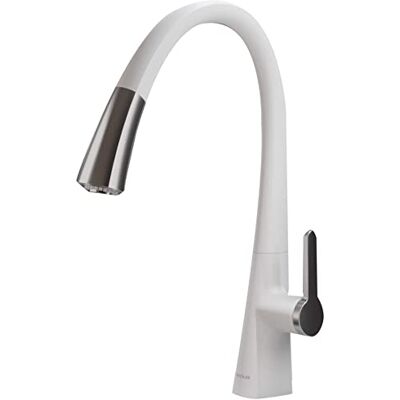 Kraus Nolen Tirador de doble función, grifos para fregaderos de cocina, mango único, 16 3/8 pulgadas, blanco mate/cromo Kraus Nolen Tirador de doble función, grifos para fregaderos de cocina, mango único, 16 3/8 pulgadas, blanco mate/cromo