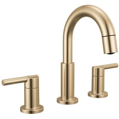 DELTA Faucet Nicoli Grifo de baño desplegable para lavabo de baño, grifo de baño con pulverizador extraíble, grifo de baño de 3 agujeros, bronce champán DELTA Faucet Nicoli Grifo de baño desplegable para lavabo de baño, grifo de baño con pulverizador extraíble, grifo de baño de 3 agujeros, bronce champán