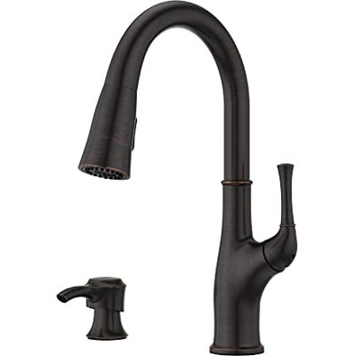 PFISTER Alderwood Grifo de cocina con pulverizador extraíble y dispensador de jabón, mango único, acabado de bronce toscano PFISTER Alderwood Grifo de cocina con pulverizador extraíble y dispensador de jabón, mango único, acabado de bronce toscano
