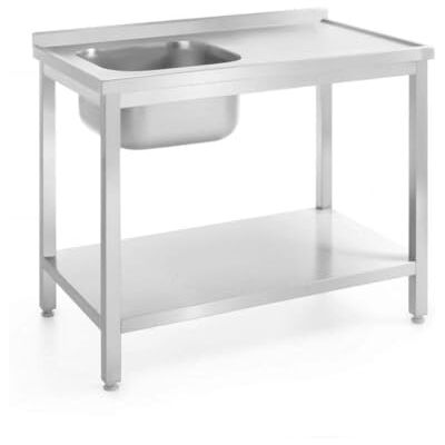 HENDI Mesa de trabajo con fregadero y estante, atornillada, autoensamblaje, mesa de cocina, patas de perfil regulables, orificio del grifo ø30mm, desagüe ø50mm, 1000x700x(H)850mm, acero inoxidable HENDI Mesa de trabajo con fregadero y estante, atornillada, autoensamblaje, mesa de cocina, patas de perfil regulables, orificio del grifo ø30mm, desagüe ø50mm, 1000x700x(H)850mm, acero inoxidable