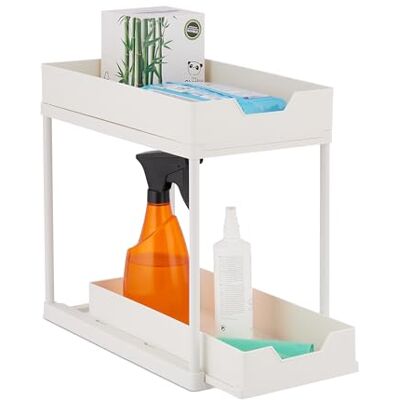 Relaxdays Organizador Bajo Fregadero, 2 Estantes, Extensible, 37x22x40 cm, Productos de Limpieza Cocina y Baño, Blanco Relaxdays Organizador Bajo Fregadero, 2 Estantes, Extensible, 37x22x40 cm, Productos de Limpieza Cocina y Baño, Blanco