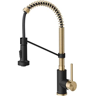 Kraus Bolden Grifo de cocina desplegable de estilo comercial de 18 pulgadas con pulverizador de doble función, bronce champán antiguo sin manchas, negro mate Kraus Bolden Grifo de cocina desplegable de estilo comercial de 18 pulgadas con pulverizador de doble función, bronce champán antiguo sin manchas, negro mate
