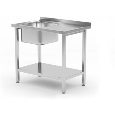 HENDI Mesa con fregadero a la izquierda de 400x400x(H)250 mm y estante, mesa de cocina, autoensamblaje, patas regulables, orificio del grifo ø30 mm, desagüe ø50 mm, 800x600x(H)850 mm, acero inoxidable HENDI Mesa con fregadero a la izquierda de 400x400x(H)250 mm y estante, mesa de cocina, autoensamblaje, patas regulables, orificio del grifo ø30 mm, desagüe ø50 mm, 800x600x(H)850 mm, acero inoxidable
