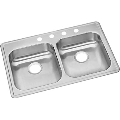 Elkay Fregadero de cocina de acero inoxidable de calibre 22, 83,8 x 55,8 x 14 cm, 4 agujeros para grifo, satén, 33 x 22 x 5,5 cm Elkay Fregadero de cocina de acero inoxidable de calibre 22, 83,8 x 55,8 x 14 cm, 4 agujeros para grifo, satén, 33 x 22 x 5,5 cm
