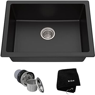 Kraus 24 2/5 inch Dual Mount Single Bowl Black Onyx Granite Kitchen Sink Kraus 24 2/5 inch Dual Mount Single Bowl Black Onyx Granite Kitchen Sink