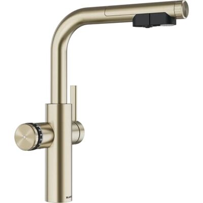 Blanco CHOICE Icona-L Grifo de cocina todo en uno de acero inoxidable satinado dorado, no incluye unidad de tratamiento de agua CHOICE.ALL, agua fría en silencio, medio, burbujeante y caliente Blanco CHOICE Icona-L Grifo de cocina todo en uno de acero inoxidable satinado dorado, no incluye unidad de tratamiento de agua CHOICE.ALL, agua fría en silencio, medio, burbujeante y caliente