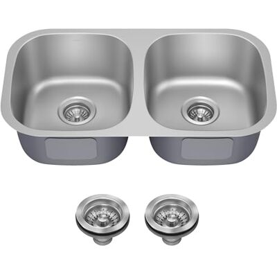 Kraus 32 pulgadas Undermount 50/50 doble cuenco fregadero de cocina de acero inoxidable de calibre 16 Kraus 32 pulgadas Undermount 50/50 doble cuenco fregadero de cocina de acero inoxidable de calibre 16