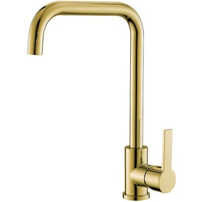 Kibath Grifo monomando de caño alto modelo GOL para fregadero. Diseño redondo fabricado en latón con acabado en dorado oro anti-huellas. Fabricado en latón Kibath Grifo monomando de caño alto modelo GOL para fregadero. Diseño redondo fabricado en latón con acabado en dorado oro anti-huellas. Fabricado en latón