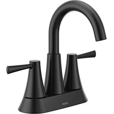 Moen Ronan Grifo de lavabo de dos asas de 4 pulgadas, color negro mate Moen Ronan Grifo de lavabo de dos asas de 4 pulgadas, color negro mate