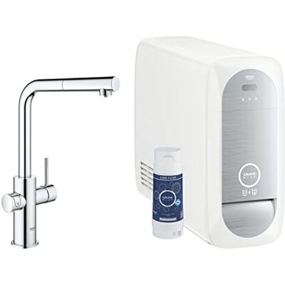Grohe Blue Home Grifo monomando de fregadero con función filtro de agua, caño en L, sin gas, con poco gas y con gas Grohe Blue Home Grifo monomando de fregadero con función filtro de agua, caño en L, sin gas, con poco gas y con gas