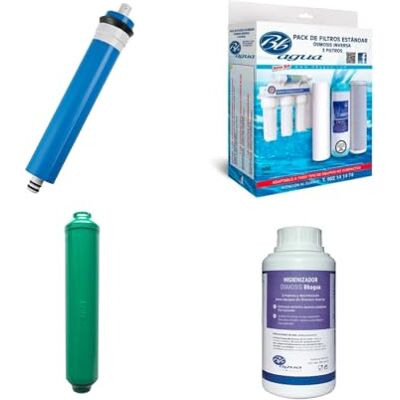Bbagua Membrana 100 GPD + Pack 3 Filtro ósmosis + Postfiltro Remineralizante + Higienizador. Pack compuesto por 1 de Sedimentos, 1 de Carbón GAC y1 de Carbón Block. . Bbagua Membrana 100 GPD + Pack 3 Filtro ósmosis + Postfiltro Remineralizante + Higienizador. Pack compuesto por 1 de Sedimentos, 1 de Carbón GAC y1 de Carbón Block. .