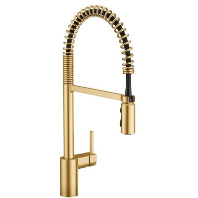 Moen Align Grifo de cocina desplegable con resorte de preenjuague de una manija con Power Boost, oro cepillado Moen Align Grifo de cocina desplegable con resorte de preenjuague de una manija con Power Boost, oro cepillado