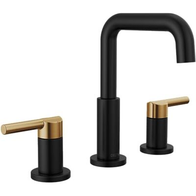 DELTA Faucet Nicoli Grifo de baño generalizado de 3 agujeros, grifo de baño negro/dorado, grifo de fregadero de baño, montaje de drenaje, negro mate/bronce champán DELTA Faucet Nicoli Grifo de baño generalizado de 3 agujeros, grifo de baño negro/dorado, grifo de fregadero de baño, montaje de drenaje, negro mate/bronce champán