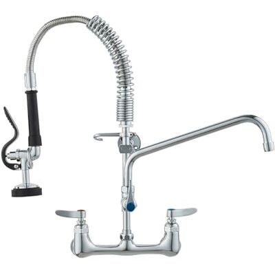 VEVOR Grifo Comercial con Rociador de Preenjuague, 53,34 cm de Altura, 20,32 cm de Centro, Caño Oscilante, Grifo para Fregadero de Cocina de Montaje en Pared, Dispositivo Construido en Latón VEVOR Grifo Comercial con Rociador de Preenjuague, 53,34 cm de Altura, 20,32 cm de Centro, Caño Oscilante, Grifo para Fregadero de Cocina de Montaje en Pared, Dispositivo Construido en Latón