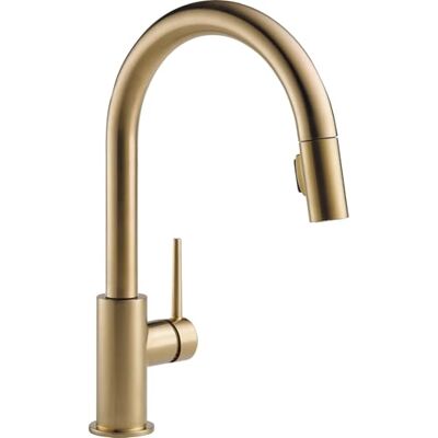 DELTA Faucet Trinsic Grifo de cocina dorado, grifos de cocina con pulverizador extraíble, grifo de fregadero con cabezal de pulverización de acoplamiento magnético, bronce champán DELTA Faucet Trinsic Grifo de cocina dorado, grifos de cocina con pulverizador extraíble, grifo de fregadero con cabezal de pulverización de acoplamiento magnético, bronce champán