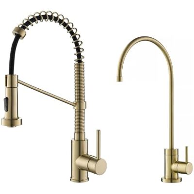 Kraus Bolden Grifo de cocina extraíble de estilo comercial y filtro de agua Purita, bronce champán antiguo sin manchas, Kraus Bolden Grifo de cocina extraíble de estilo comercial y filtro de agua Purita, bronce champán antiguo sin manchas,