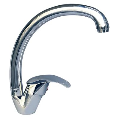 GC GLOBALCOMMERCE Grifo de cocina de caña alta curva monomando para fregadero Mezclador orientable de latón cromado brillante GC GLOBALCOMMERCE Grifo de cocina de caña alta curva monomando para fregadero Mezclador orientable de latón cromado brillante