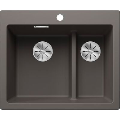 Blanco PLEON 6 Split, Fregadero de granito de color gris silcán, instalación desde arriba, lavabo principal a la izquierda, para armarios inferiores de 60 cm de ancho, concepto dividido: puente bajado Blanco PLEON 6 Split, Fregadero de granito de color gris silcán, instalación desde arriba, lavabo principal a la izquierda, para armarios inferiores de 60 cm de ancho, concepto dividido: puente bajado