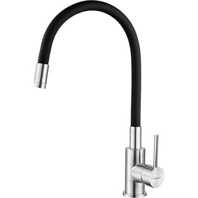 Ibergrif Grifo de Cocina Monomando, Caño Flexible Alto 360°, Mezclador de Fregadero (Agua Fría y Caliente), Acero Inoxidable Negro Cepillado, Ahorro de Agua, Conexión 3/8", Ibergrif Grifo de Cocina Monomando, Caño Flexible Alto 360°, Mezclador de Fregadero (Agua Fría y Caliente), Acero Inoxidable Negro Cepillado, Ahorro de Agua, Conexión 3/8",