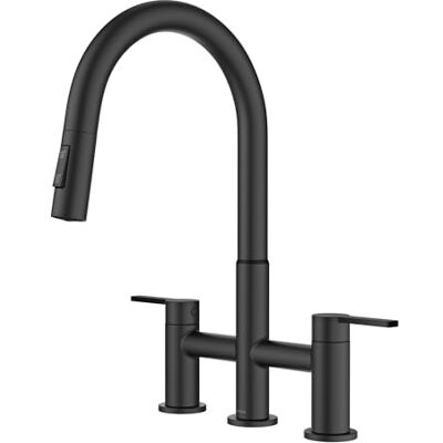 Kraus Oletto Bridge Grifo de cocina con cabezal rociador desplegable en negro mate Kraus Oletto Bridge Grifo de cocina con cabezal rociador desplegable en negro mate