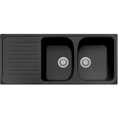 Plados Fregadero de cuarzo de cocina empotrado con dos cubetas más escurridor – negro mate Plados Fregadero de cuarzo de cocina empotrado con dos cubetas más escurridor – negro mate