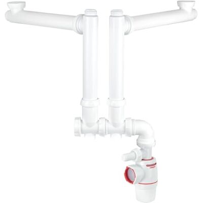 Wirquin D40 Sifón para fregadero de 2 bandejas, color blanco Wirquin D40 Sifón para fregadero de 2 bandejas, color blanco