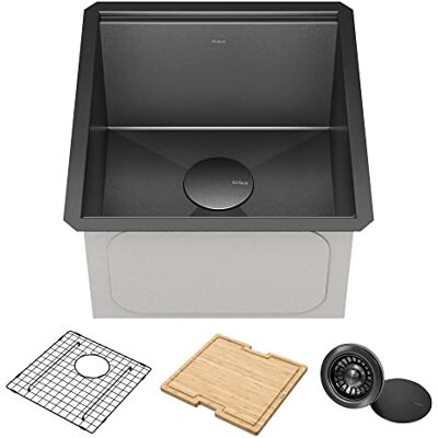 Kraus Kore Fregadero de barra de cocina de acero inoxidable de calibre 16 de 17 pulgadas con accesorios Kraus Kore Fregadero de barra de cocina de acero inoxidable de calibre 16 de 17 pulgadas con accesorios