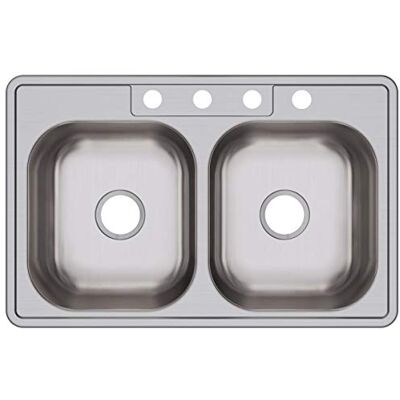 Elkay Dayton Equal Fregadero de acero inoxidable con doble tazón, 33 x 21,25 x 6,5 cm Elkay Dayton Equal Fregadero de acero inoxidable con doble tazón, 33 x 21,25 x 6,5 cm