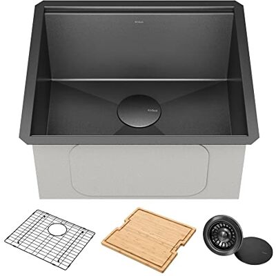 Kraus Kore Fregadero de cocina cuadrado de acero inoxidable de calibre 16 de 21 pulgadas con accesorios Kraus Kore Fregadero de cocina cuadrado de acero inoxidable de calibre 16 de 21 pulgadas con accesorios