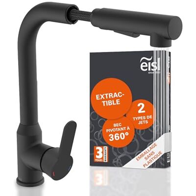 EISL Venezia Grifo de cocina extensible negro 360°, grifo de cocina negro con caño alto, grifo de cocina con caño extraíble, grifo negro, grifo negro EISL Venezia Grifo de cocina extensible negro 360°, grifo de cocina negro con caño alto, grifo de cocina con caño extraíble, grifo negro, grifo negro