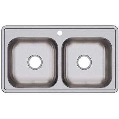 Elkay Fregadero de cocina de acero inoxidable de calibre 22 de 33 x 19 x 6.4 pulgadas, 1 agujero, 33 x 19 x 6.4375 Elkay Fregadero de cocina de acero inoxidable de calibre 22 de 33 x 19 x 6.4 pulgadas, 1 agujero, 33 x 19 x 6.4375