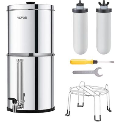 VEVOR Sistema de Filtración de Agua por Gravedad 8,5L Sistema de Encimera Acero Inoxidable Reduce Plomo y hasta 99% de Cloro con Filtros de Carbón y Cerámica Grifo Nivel de Agua Visible para Camping VEVOR Sistema de Filtración de Agua por Gravedad 8,5L Sistema de Encimera Acero Inoxidable Reduce Plomo y hasta 99% de Cloro con Filtros de Carbón y Cerámica Grifo Nivel de Agua Visible para Camping