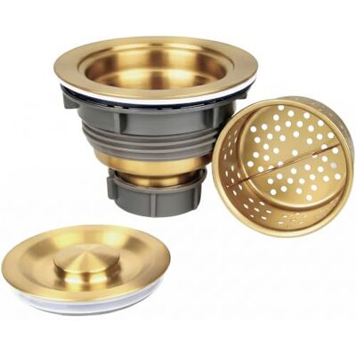 LQS Colador de Drenaje para Fregadero de Cocina, Drenaje de Fregadero de Acero Inoxidable 304 con Cesta Profunda extraíble y Tapa de Sellado de 8.9 cm, Color Dorado LQS Colador de Drenaje para Fregadero de Cocina, Drenaje de Fregadero de Acero Inoxidable 304 con Cesta Profunda extraíble y Tapa de Sellado de 8.9 cm, Color Dorado