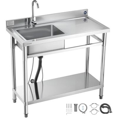 VEVOR Fregadero de Cocina Utilitario de Acero Inoxidable, con Cubeta Izquierda, Incluye Grifo y Tuberías para Agua Fría y Caliente, para Garaje, Restaurante, Lavandería, 100 x 50 x 94 cm, Plata VEVOR Fregadero de Cocina Utilitario de Acero Inoxidable, con Cubeta Izquierda, Incluye Grifo y Tuberías para Agua Fría y Caliente, para Garaje, Restaurante, Lavandería, 100 x 50 x 94 cm, Plata