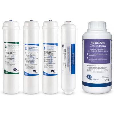 Bbagua Pack 4 Filtros Inline + Higienizador de 0,5 Litros. El Pack de filtros compuesto por 1 de Sedimentos, 1 de Carbón GAC, 1 de Carbón Block y 1 Post Filtro de Coco. . Bbagua Pack 4 Filtros Inline + Higienizador de 0,5 Litros. El Pack de filtros compuesto por 1 de Sedimentos, 1 de Carbón GAC, 1 de Carbón Block y 1 Post Filtro de Coco. .