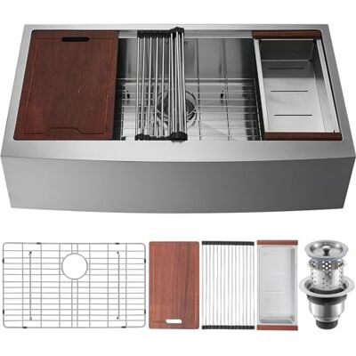 VEVOR Fregadero de Cocina Fregadero de Acero Inoxidable 304 Bajo Encimera de un Solo Seno con Tabla de Cortar Filtro Escurridor Drenaje Rápido para Preparación de Cocina Casera, 84 x 56 x 23 cm VEVOR Fregadero de Cocina Fregadero de Acero Inoxidable 304 Bajo Encimera de un Solo Seno con Tabla de Cortar Filtro Escurridor Drenaje Rápido para Preparación de Cocina Casera, 84 x 56 x 23 cm