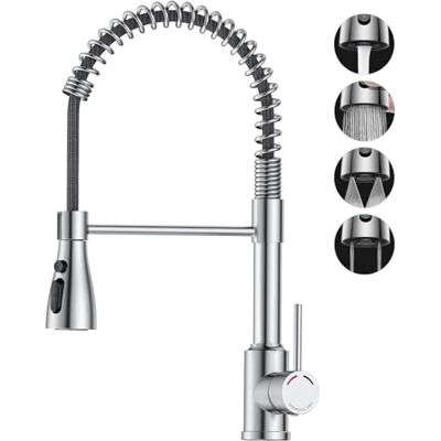 SREWOHS PRO Grifo Cocina Extraíble con Ducha, Grifo Fregadero Acero Inoxidable con 4 Modos de Agua, Caño Alto Giratorio 360°, Grifo Cocina Monomando para Fregadero de 1 Seno, Cabezal ABS SREWOHS PRO Grifo Cocina Extraíble con Ducha, Grifo Fregadero Acero Inoxidable con 4 Modos de Agua, Caño Alto Giratorio 360°, Grifo Cocina Monomando para Fregadero de 1 Seno, Cabezal ABS