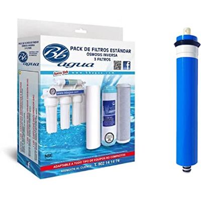 Bbagua Membrana 50, 75 y 100 GPD + Pack de 3 filtros para Osmosis Inversa Estandar. 1 Filtro de Sedimentos, 1 Filtro de Carbón GAC y 1 Filtro de Carbón Block. . Bbagua Membrana 50, 75 y 100 GPD + Pack de 3 filtros para Osmosis Inversa Estandar. 1 Filtro de Sedimentos, 1 Filtro de Carbón GAC y 1 Filtro de Carbón Block. .