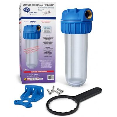 Bbagua Vaso Portafiltros de Agua de 10" con Roscas Metálicas de 1", Soporte de Pared y Llave de Apertura, para Entrada General de Vivienda, Sin Cartucho Filtrante Bbagua Vaso Portafiltros de Agua de 10" con Roscas Metálicas de 1", Soporte de Pared y Llave de Apertura, para Entrada General de Vivienda, Sin Cartucho Filtrante